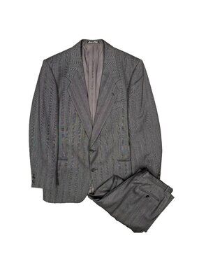 Vintage Giorgio Armani Suit 2pc Made in Italy Striped Wool Grey 42R 34x28